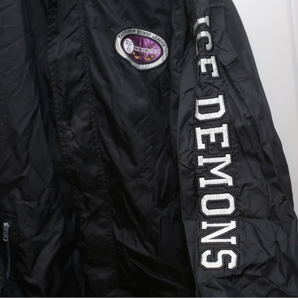 Vintage 90s Taz Looney Tunes WB Jacket Black Full Zip Hood Hockey - Picture 4 of 6